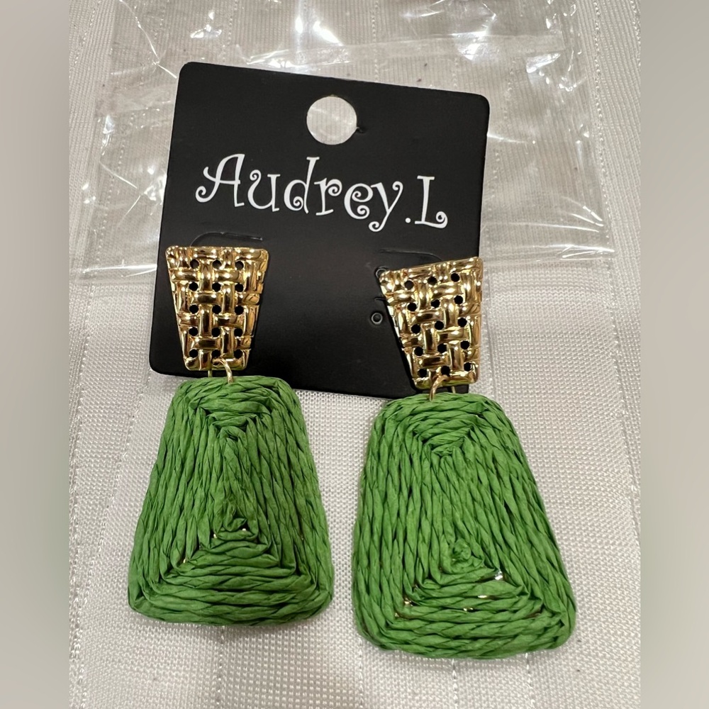 Audrey L Lightweight Green Straw Earrings